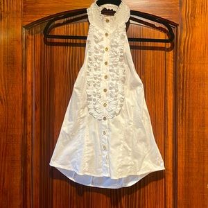 Ruffle neck and front halter dress shirt.